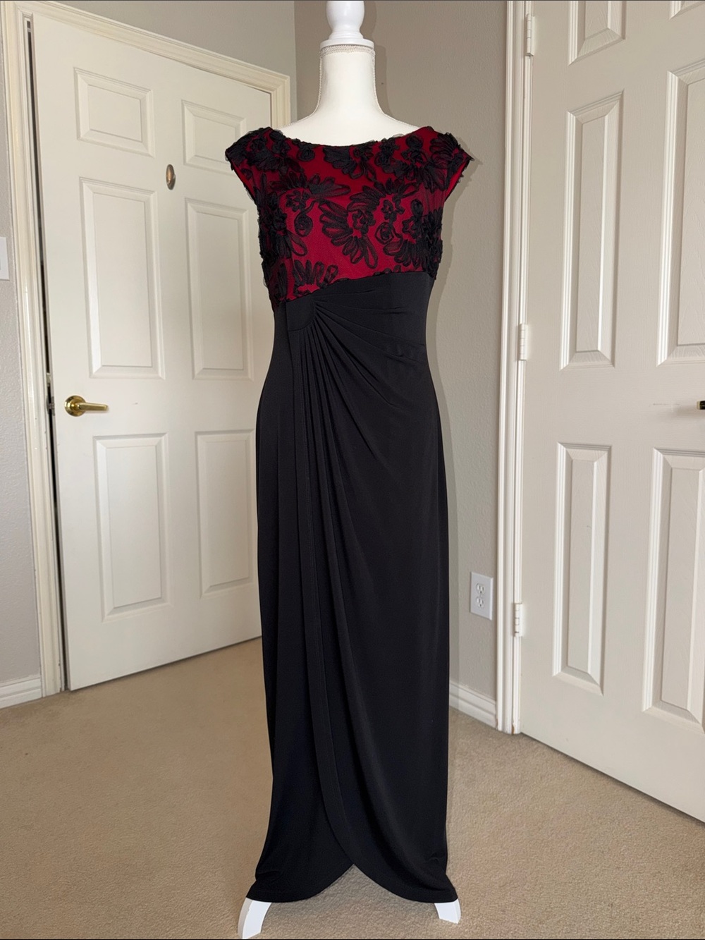 connected apparel Black & Red Floral Embellished Maxi Dress
